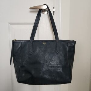 FOSSIL "Sydney" Navy Leather Work Tote Bag